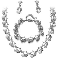 Shining Diva Fashion Latest Stylish Silver Plated Pearl Necklace Earrings Bracelet Jewellery Set for Women and Girls (sd12040s)
