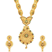 Shining Diva Fashion Latest Long Design Necklace Set For Women Traditional One Gram Gold Plated Jewellery Set for Women (Golden) (11503s)