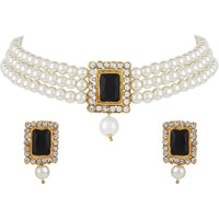 Shining Diva Fashion Latest Stylish Choker Traditional Pearl Necklace Jewellery Set for Women (Black)(A12683s), One
