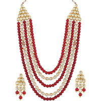 Shining Diva Red Kundan Traditional Necklace Jewellery Set with Earrings for Women (8557s)