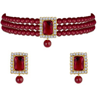 Peora Gold Plated Indian Traditional Crystal Pearl Beaded Choker Necklace Jewellery Set for Women