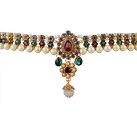 Handicraft Kottage Gold Plated Pearl with Multi Color Stone Belly Chain for Women (Style6)