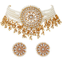 Shining Diva Fashion Latest Stylish Choker Traditional Pearl Kundan Necklace Jewellery Set for Women (White)(12802s), One