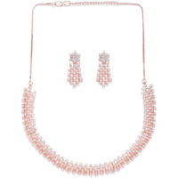 Priyaasi Studded Rose Gold Jewellery Set For Women (Plated) | Fancy & Party | Elegant American Diamond Jewellery Set for Women & Girls