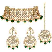 Peora Ethnic Indian Traditional Jewellery Kundan Choker Necklace Earring Maang Tikka Set for Women Girls
