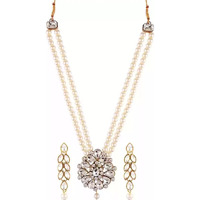 Handicraft Kottage Pearl Long Necklace Earring Set for Women And Girls Indian Traditional Jewellery Wedding (White)