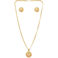 Handicraft Kottage Gold Plated Chain Pendant Set with Two earrings for women, girls and ladies (Style1)