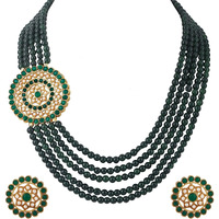 Shining Diva Fashion Latest Stylish Fancy Long Traditional Pearl Necklace Jewellery Set for Women (12460s), Green, One