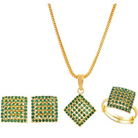 Handicraft Kottage Stone Jewellery Set Necklace With Ring & Earring Imitation Gold Plated Set for Women & Girls