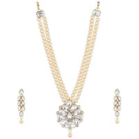 Handicraft Kottage Pearl Long Necklace Earring Set for Women And Girls Indian Traditional Jewellery Wedding (Gold)