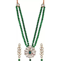 Handicraft Kottage Pearl Long Necklace Earring Set for Women And Girls Indian Traditional Jewellery Wedding (Green)