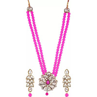 Handicraft Kottage Pearl Long Necklace Earring Set for Women And Girls Indian Traditional Jewellery Wedding (Pink)