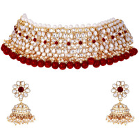Peora Wedding Kundan Faux Pearl Choker Necklace Earring Traditional Jewellery Set for Women