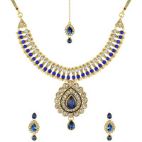 Handicraft Kottage  Gold Plated Strand Necklace Set for Women (Blue)