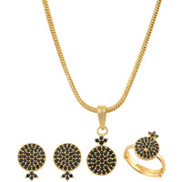 Handicraft Kottage Ethnic American Diamond Necklace Ear Ring Set Wedding Jewellery for Women/Girl - Round 4 Pin Design (Black)