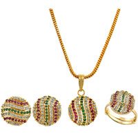 Handicraft Kottage  Gold Plated Strand Necklace Set for Women (Red and Green)