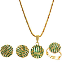Handicraft Kottage  Gold Plated Strand Necklace Set for Women (Green)