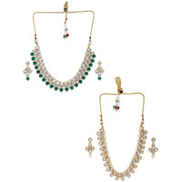ZAVERI PEARLS Combo Of 2 Traditional Kundan & Pearl Necklace Set For Women-ZPFK9057