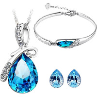 Valentine Gift by Shining Diva Platinum Plated Crystal Jewellery Combo of Pendant Set/Necklace Set with Earrings and Bracelet for Girls & Women(Blue)(vgcmb186)