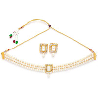 Shining Diva Fashion Latest Stylish Pearl Choker Necklace Jewellery Set for Women (White) (12287s)