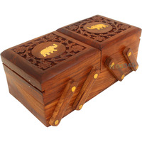 ITOS365 Handmade Wooden Jewellery Box for Women Jewel Organizer Hand Carved Carvings Elephant Charm Gift Items