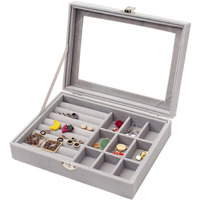 JULEX Jewellery Box Organiser 9 Grids Jewelry Storage Case, Velvet Lockable Jewellery Organiser, Removal Tray, Ring Storage Slot, Ring Jewellery Display Storage Box Tray (Multicolor)