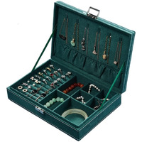 KRISHYAM Jewelry Box Organizer - Green Velvet Jewelry Box for Women Girls | Vintage Jewelry Holder Display Storage Case with Lock for Earrings, Bracelets, Rings, Necklace, Watches