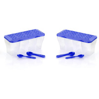 LEAWALL Multipurpose Plastic 4 in 1 Masala Box for Kitchen, Spice Boxes for Kitchen,4 Compartment Storage Containers Grocery,Cereal,Dry Fruits Dabba 1800 Ml with 4 Spoons (2 Pcs Blue)