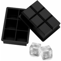 ice trays for freezer by [DAOME] BPA Free 6 Big Ice cube Mold Giant Jumbo Large Food Grade Silicone Ice Cube Square Tray Mold DIY Ice Maker Ice Cube Tray,1 Pcs (Black)