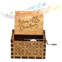 EITHEO Wooden Antique Carved Hand Crank Jingle Bells Theme Music Box for Merry Christmas