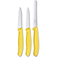 Victorinox Stainless Steel Kitchen Knife Set of 3, Swiss Classic - 11 cm Serrated Edge, 8 cm Straight Edge and 8 cm Serrated Edge Knives for Professional and Household Kitchen, Yellow, Swiss Made