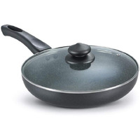 Prestige Omega Deluxe 24cm Granite Fry Pan with glass lid|Gas & Induction compatible | 5 Layers Non-Stick Cookware | Dishwasher Compatible