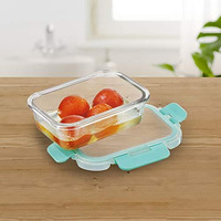 Allo FoodSafe 370ml Rectangle Glass Food Storage Container with Break Free Detachable Lock, Oven Safe Microwave Safe, High Borosilicate, Leak Proof, (Model: CL137RG), Transparent