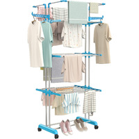 Synergy - Premium Heavy Duty Stainless Steel Foldable Cloth Drying Stand/Clothes Stand for Drying/Cloth Stand/Clothes Dryer/Laundry Racks (4 Tier) Blue - SY-CS19-L4