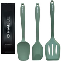 FiABLE Premium Big Silicone Spatula for Cooking - Set of 3 - High Heat Resistant, Seamless Design Silicone Spatulas -1 Big Spoonula, 1 Big Spatula, 1 Big Turner - Green