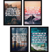 FATMUG Synthetic Framed Wall Paintings Inspiring Quotes For Office And Home - Set Of 4 With Glass - Dreams