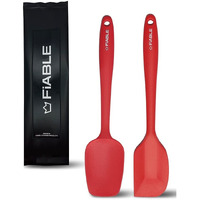FiABLE Premium Big Silicone Spatula for Cooking Set of 2-1 Year Warranty - FDA Approved, Branded, High Heat Resistant, Seamless Design spatulas - 1 Big Spatula, 1 Big Spoonula (Black)