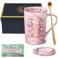 NYRWANA Coffee Mug, Birthday Gift for Girls, Mugs for Coffee, Birthday Gift for Women, Coffee Mug with Lid, Ceramic Mug, Birthday Gift for Friend, Ceramic Mug with Spoon & Gift Box (400ml - Pink)