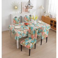 Crudly Table Cloth Matching Dining Chair Cover Set Waterproof Oil Proof Rectangle PvcTable Covers Seat Protector Elastic Chair Cover Printed (140x180, 1 Table Cover + 4 Chair Cover, Beige Tulip)