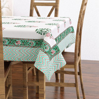 BLOCKS OF INDIA Hand Block Print Rectangular Table Cloth for 6 Seater Dining Table (60 Inch X 90 Inch) (GREEN BUTA)