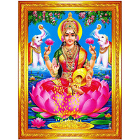 Pavan Photo Laminations Goddess Lakshmi Devi Dhana Vaibhav Laxmi Maa Wall Painting Framed Home Decor (Wood,Matte,Gold,Small Size,6 x 8 Inch) R317S