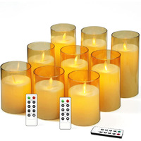 LTETTES Led Battery Operated Flameless Flickering Acrylic Fiber Glass Pillar 4,5,6X3 Set Of 9 Candles With Remote Control & Timer For Home Decoration,Festive,Anniversary,Ideal For Gifting (Gold)
