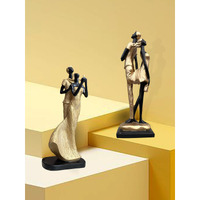 Xtore Stylish Golden Black Resin Romantic Couple Statues for Home Decor (Pack of 2, Black & Golden)