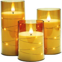 LTETTES 3 Set (H-4,5,6 x D-3) LED String Light Inbuild Acrylic Fiber Glass Flameless Electric Candles,Gold Color Battery Powered with Remote for Home Decor, Birthday Gifting, Wedding, Festivals