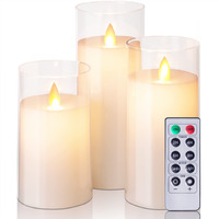 LTETTES Flameless LED Candles AA Battery Powered with White Acrylic Fiber Glass with Remote Controller and Timer for Home Festival Wedding Decor (Set of 3-3 D x 4,5,6 H)