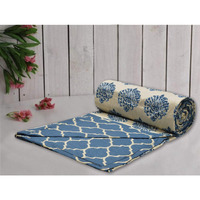 Trance Home Linen Pure Cotton Reversible Dohar Double Bed Size | AC Blanket Comforter | Soft Light-Weight Bed Blanket (84 x 88 inch, Damask Blue, Pack of 1)