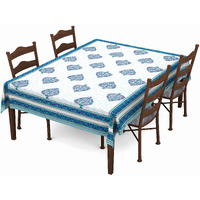 BLOCKS OF INDIA Hand Block/Batik Printed Cotton Rectangular Table Cloth for 6 Seater Dining Table (145 cm x 225 cm, Blue & Purple Motifs, Pack of 1)