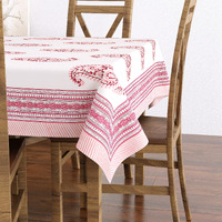 BLOCKS OF INDIA Batik Printed Cotton Rectangular Table Cloth for 6 Seater Dining Table (60 Inch X 90 Inch, Pink Paisley, Pack of 1)