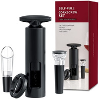 HASTHIP 4PCS Wine Opener Set with Foil Cutter,Wine Pourer,Vacuum Wine Stopper Wine Bottle Opener Wine Opener Corkscrew Steel with One Foil Cutter T Shape Handle Gifts
