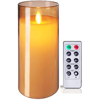 LTETTES Flameless LED Candles AA Battery Powered with Gold Acrylic Fiber Glass with Remote Controller and Timer for Home Festival Wedding Decor (3 D x 6 H)